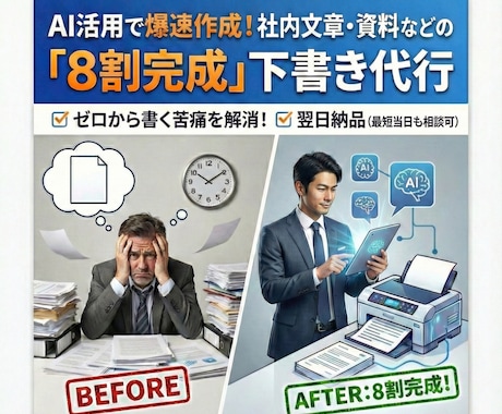 AI活用：文章・資料の「8割完成」下書代行します ゼロから書く苦痛を解消！忙しい人のための爆速ドラフト作成 イメージ1