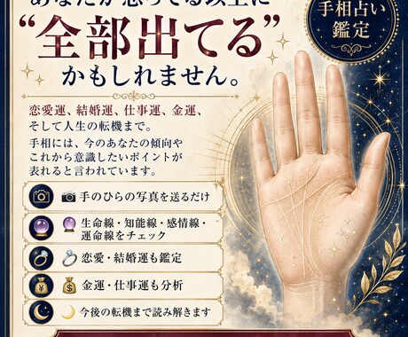 手の写真であなたを占います その手のひらあなたが思ってる以上に全部出てるかもしれません。 イメージ1