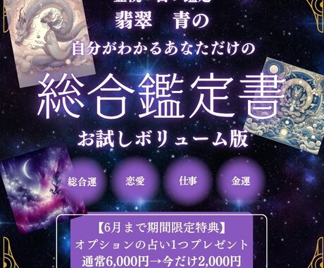占い鑑定書☆【6月末まで限定割引予定】作成致します 今だけ総合運＋恋愛、金運、仕事から1つオプションプレゼント☆ イメージ1