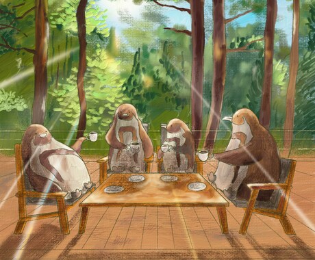 油絵風のゆるふわペンギンのイラスト作製します スマホやタブレットのサイズに対応/アイコン/商用利用/ イメージ2
