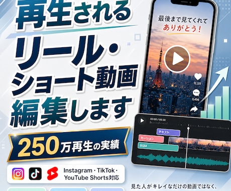 再生されるリール・ショート動画を編集します 先着10名モニター価格｜250万再生の編集者が制作 イメージ1