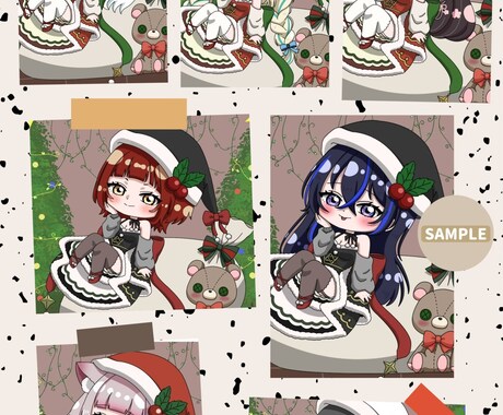 クリスマス量産イラスト作成します 選べる衣装とパーツで既存の立ち絵などを元にSDを作成します！ イメージ1