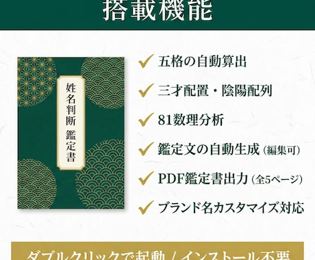 姓名判断の鑑定書を自動作成するツールを販売します 名前を入力するだけで本格PDF鑑定書が完成 イメージ2