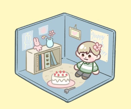 ドールハウス風/箱庭風のお部屋と似顔絵描きます 記念日やお祝いにも！可愛いお部屋にお好きなもの詰め込みます！ イメージ2