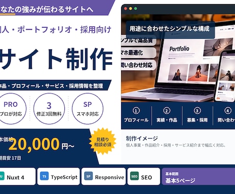 個人・ポートフォリオ・小規模サイトを制作します 作品・個人事業・採用・サービス紹介に対応 イメージ1