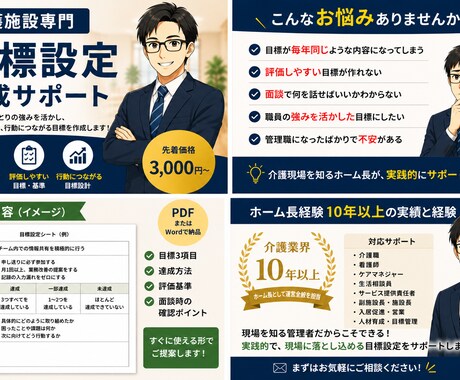 介護施設の目標設定を作成します ホーム長経験10年以上が実践的にサポート イメージ1