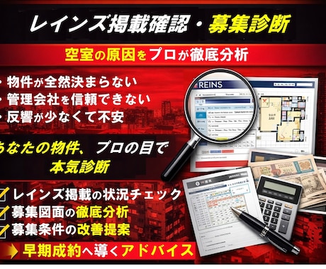 レインズ掲載確認・募集診断します 空室の原因をプロの目線で徹底分析 イメージ1