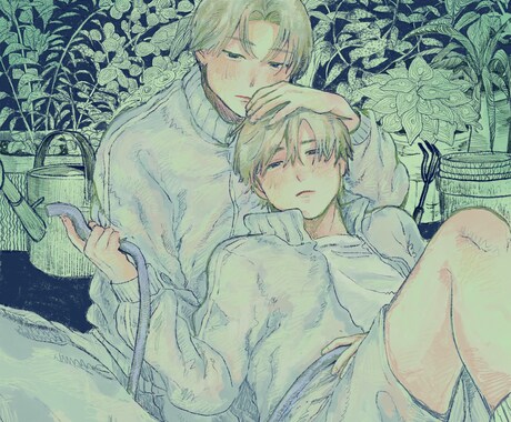 エモい雰囲気の男性・BLイラスト描きます 小説の表紙、挿絵、MVなど。温かみのあるタッチでイラスト制作 イメージ2