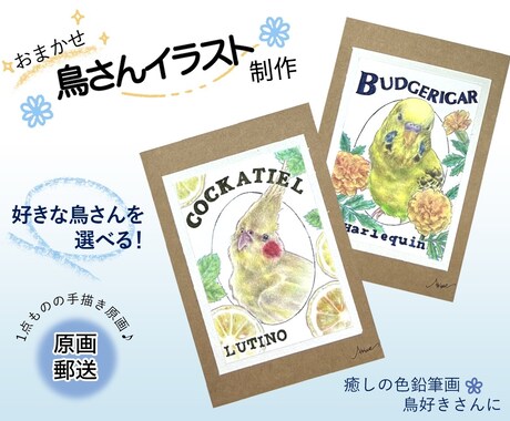 お好きな鳥さんでイラスト作成します 癒しの一点もの！手描きの色鉛筆原画　鳥好きさんに イメージ1