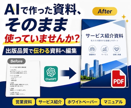 AI資料・原稿を営業で使えるPDFへ整えます 出版品質の編集で、AI文や原稿をそのまま使える資料へ イメージ1