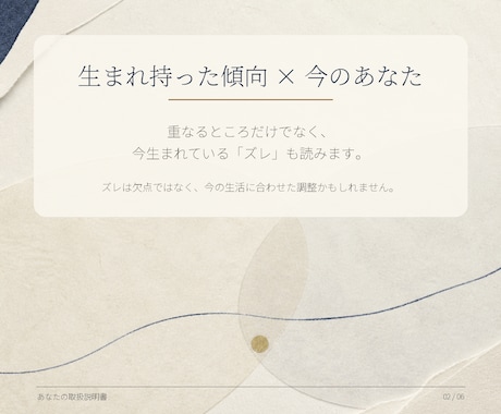 生年月日＋20問であなたの取扱説明書を作ります 生まれ持った傾向と今のズレを丁寧に読み解きます イメージ2