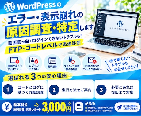 WPエラー・表示崩れの原因調査・特定します イメージ1