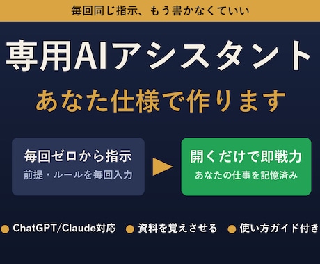 あなた専用のChatGPTアシスタントを作ります 毎回同じ指示はもう卒業。あなた専用のAI相棒を作ります イメージ1