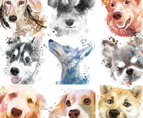 ペット愛犬の似顔絵、水彩風アートにデザインします プレゼント・記念日・遺影にも。ポスターやパネル納品も可能 イメージ2