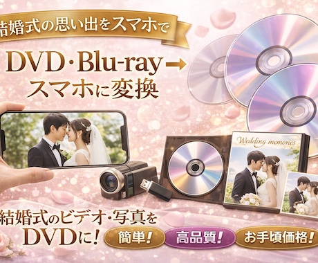 結婚式DVDをスマホで見返せる思い出にします 最安値！結婚式DVDをスマホ対応に変換｜高品質・迅速対応 イメージ1