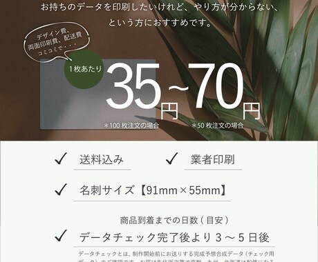 片面｜お持ちのデータを業者印刷、配送します 印刷代行｜名刺サイズ｜送料込｜安価｜高品質｜簡単注文 イメージ2