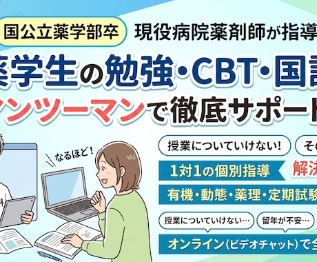 現役薬剤師が薬学生の勉強をマンツーマン指導します イメージ1