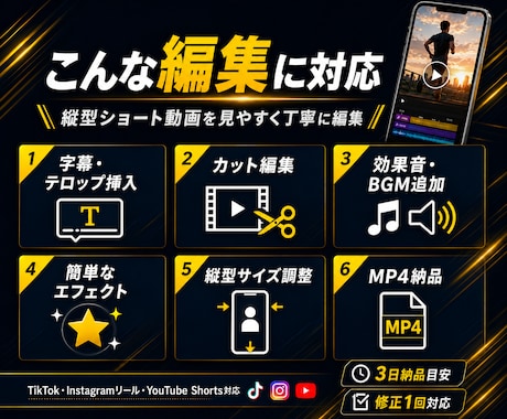 SNS縦型動画を見やすく編集します 字幕・カット・効果音まで丁寧に対応 イメージ2