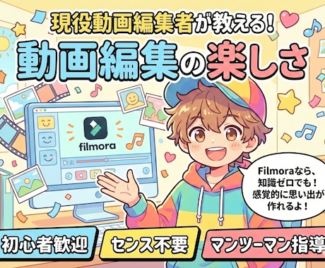 フィモーラ専門｜動画編集をゼロから丁寧に教えます 未経験の方でも、一から丁寧に教えますので安心して学べます！ イメージ1