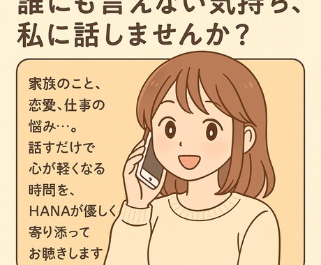 話すだけで気持ちが整理される時間を提供します 身近な人に話せない悩みやモヤモヤを、安心して出せる時間です イメージ1