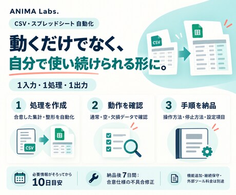 CSV・スプレッドシートの集計を自動化します 繰り返す1作業を、動く処理と操作手順で納品 イメージ2