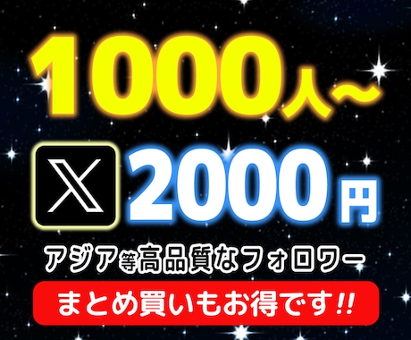 X（Twitter）フォロワー1000人増やします 特別価格2000円★アジア系等高品質限定 イメージ1