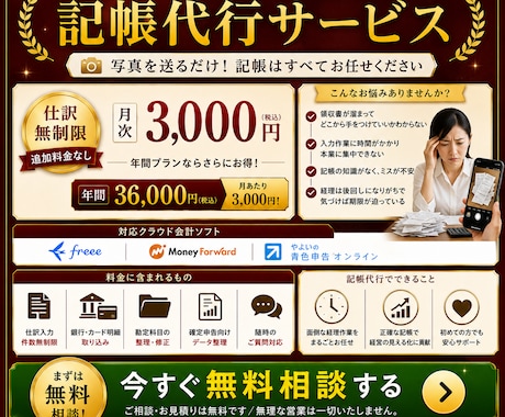 記帳代行｜仕訳無制限クラウド経理対応します 写真を送るだけ。記帳は全部お任せください。 イメージ2
