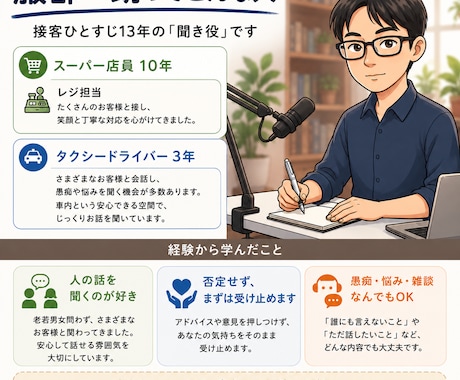 元スーパー+現役タクシードライバーが愚痴聞きます アドバイスや解決ではなくあなたの話を聞きます イメージ2