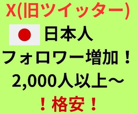X(旧Twitter)日本人フォロワー増加させます 安心！安全な格安サービス！2000人～フォロワー増加！ イメージ1