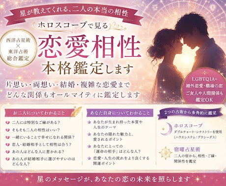 二人の星を重ねて読む♡恋愛相性・関係性を鑑定します 好きだからこそ知りたい、あの人との本当の相性 イメージ1