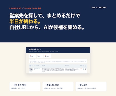 AIで見込み客候補を最大3社まで自動リスト化します 営業先探しの手間を減らす買い切りスターターキット イメージ2