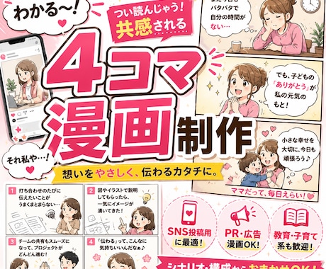 4コマ漫画5本作ります PR・広告・教育系歓迎！構成からOK イメージ1