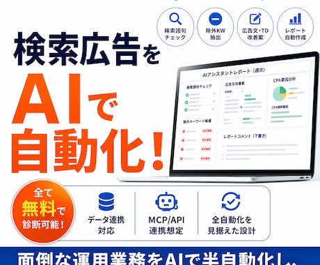 広告代理店向け 検索広告のAI自動化を支援します 開発×マーケのプロがAIで検索広告のルーティンを自動化支援 イメージ1