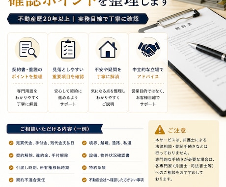契約書・重説の確認ポイントを整理します 不動産歴20年以上｜実務目線で丁寧に確認 イメージ2