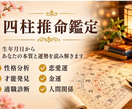 四柱推命で人生の流れを鑑定しますます 性格・適職・恋愛・金運を丁寧に鑑定 イメージ2