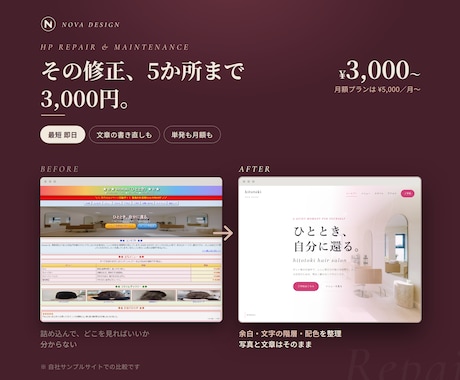 ホームページの修正・更新・文章の書き直しをします 5か所まで3,000円／文章の書き直しも／月額プランも イメージ1