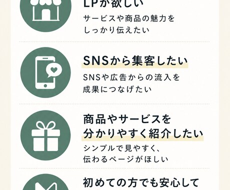 個人事業主・店舗向けのシンプルなLPを制作します 個人事業主・店舗様向けに見やすく分かりやすいLPを制作します イメージ2