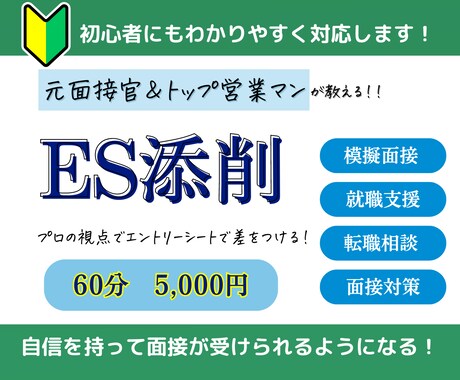 ES・履歴書の添削をします 元外資系企業の面接官がES・履歴書の添削をします イメージ1