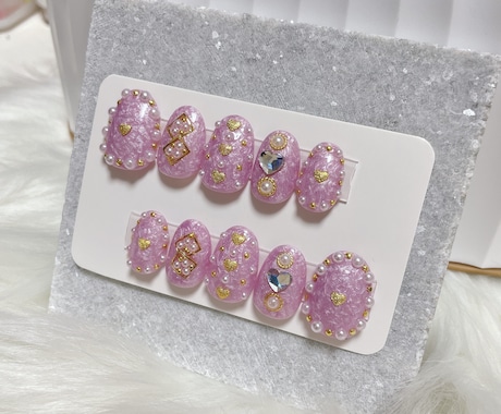 ０８）現品ネイルチップ(画像商品)を販売いたします ピンク マーブル キラキラ  ガーリー イメージ2