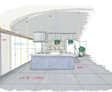 手描きの内観パースをイメージに合わせて作成致します 店舗・住宅の提案イメージや資料作成用の背景デザインに最適！ イメージ2