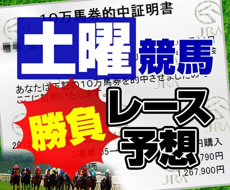 中央競馬予想の土曜日の厳選レースの予想をします 競馬の予想から馬券の買い目、独自の見解をお送ります。 イメージ1