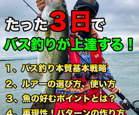 たった３日でバス釣りが劇的に上達する方法教えます ３っのポイントを知るだけで狙って魚が釣れるようになります。 イメージ1