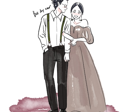 オシャレな線！ブライダルイラスト描きます お写真を元にカップルのイラストデータ作成します イメージ2