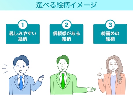 ビジネスシーンで使いやすい！人物イラスト描きます 基本価格でポーズ3種までOK！提案資料・ホームページなどに◎ イメージ2