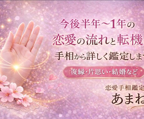 手相から半年〜1年の恋愛の流れと転機を鑑定します ※現在は期間限定価格で鑑定をお受けしています イメージ1