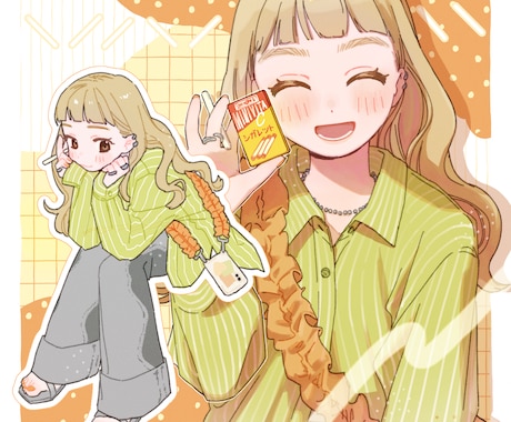 明るくキュートな1枚イラストを作成します SNS投稿や動画等に使える1枚イラストを作成します！ イメージ1