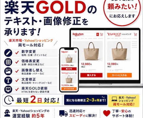 EC担当代わりに楽天・Yahoo!修正します 楽天GOLD・Yahoo!トリプル対応、1箇所3,000円〜 イメージ1