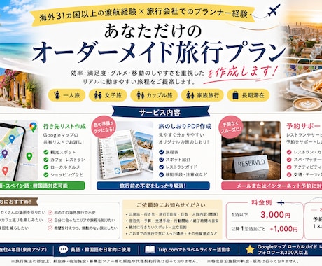海外経験豊富・旅行会社勤務｜旅のしおり作成します レストランから移動手段まで！あなた専用の海外旅行プラン作成 イメージ1