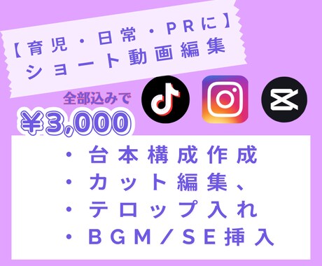 Instagram・TikTok縦動画を編集します 【シンプルプラン】ショート動画、構成から丁寧に制作します イメージ1