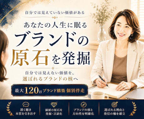 あなたの人生に眠る“ブランドの原石”を発掘します 発掘したあなたならではの価値を、選ばれるブランドの核に。 イメージ1